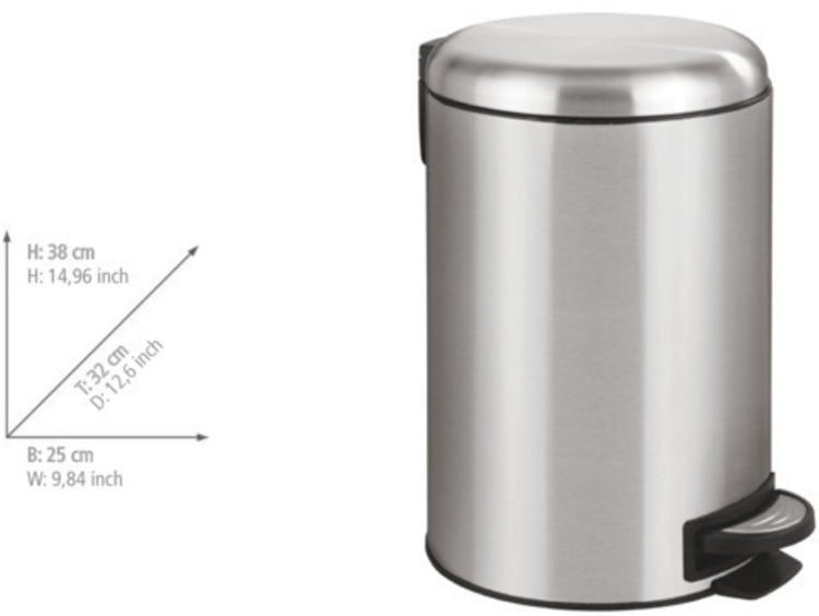 Wenko poubelle à pédale Leman 12 litres en acier inoxydable mat - couvercle à fermeture facile - poubelle - poubelle - poubelle - poubelle - poubelle