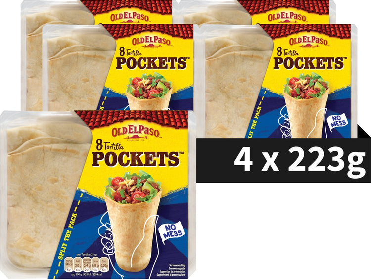 Old el paso tortilla pocket wrap - 4 x 8 pièces - Wraps mexicains - burrito végétalien - pack valeur