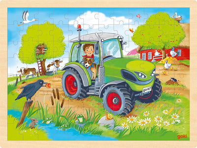 Goki Wooden Jigsaw Puzzle Tracteur, 96st.