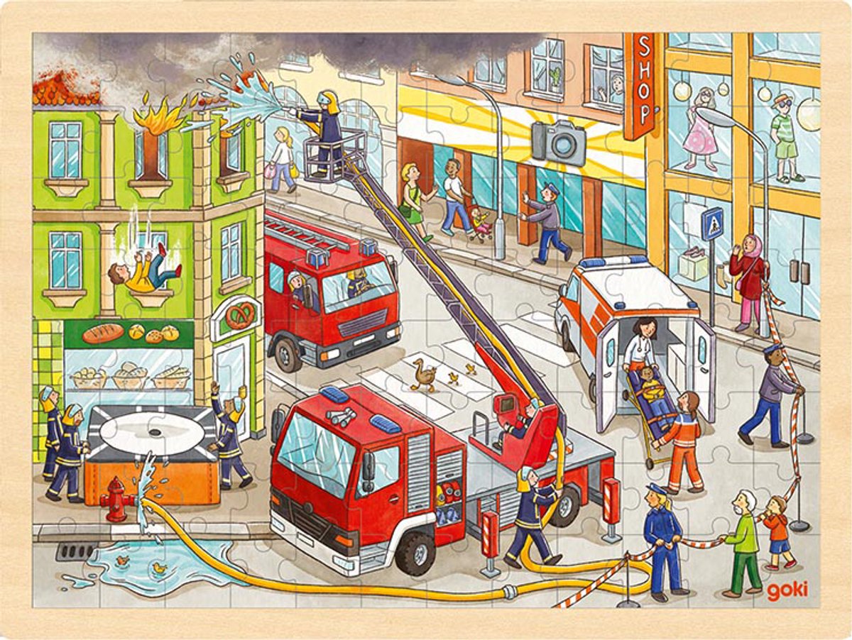 Goki Wooden Jigsaw Puzzle Fire Fighting, 96st.