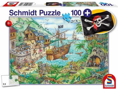Schmidt - puzzle - dans la baie des pirates - 100 pièces + drapeau pirate - enfants - à partir de 6 ans