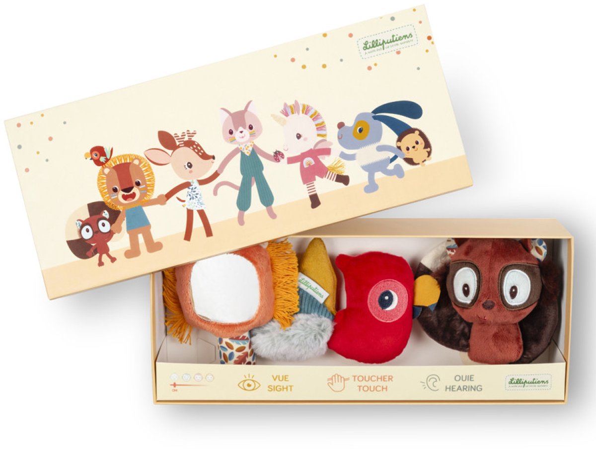 Lilliputiens - coffret découverte sensorielle - 3 hochets - jack le lion