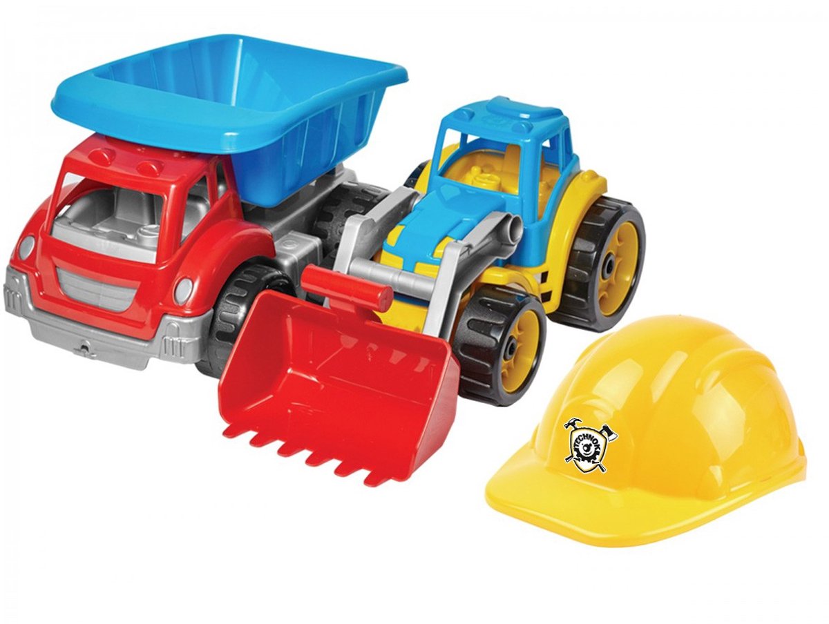 Paradiso Toys camion benne + gros tracteur chargeur + casque