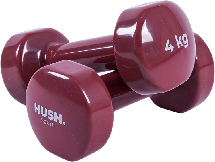 Hush sport - set d'haltères 2 x 4 kg rouge marron - revêtement en vinyle avec poignée antidérapante - fonte - conception hexagonale pratique - adapté à l'entraînement de force fitness