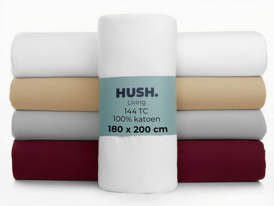 Faire taire. Living Hush Living Drap-housse 100% coton, 144 fils, flexible et respirant - élastique tout autour - 180x200+30cm - blanc