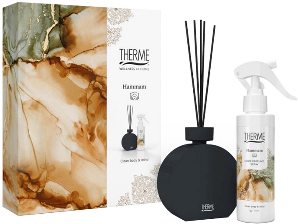 Therme - coffret de parfum d'ambiance luxe hammam - bâtonnets parfumés 150 ml + vaporisateur d'ambiance 150 ml