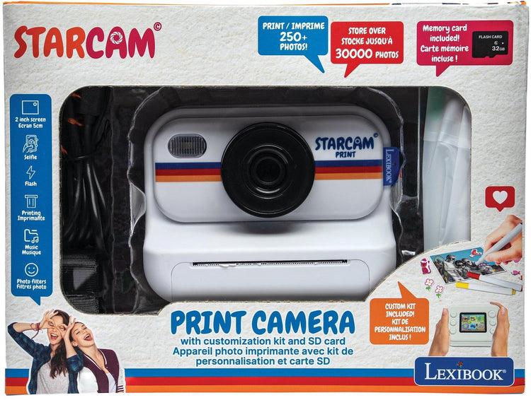 Lexibook starcam® print, appareil photo imprimante instantané avec capteur 1,3 m, carte SD et kit de personnalisation photo