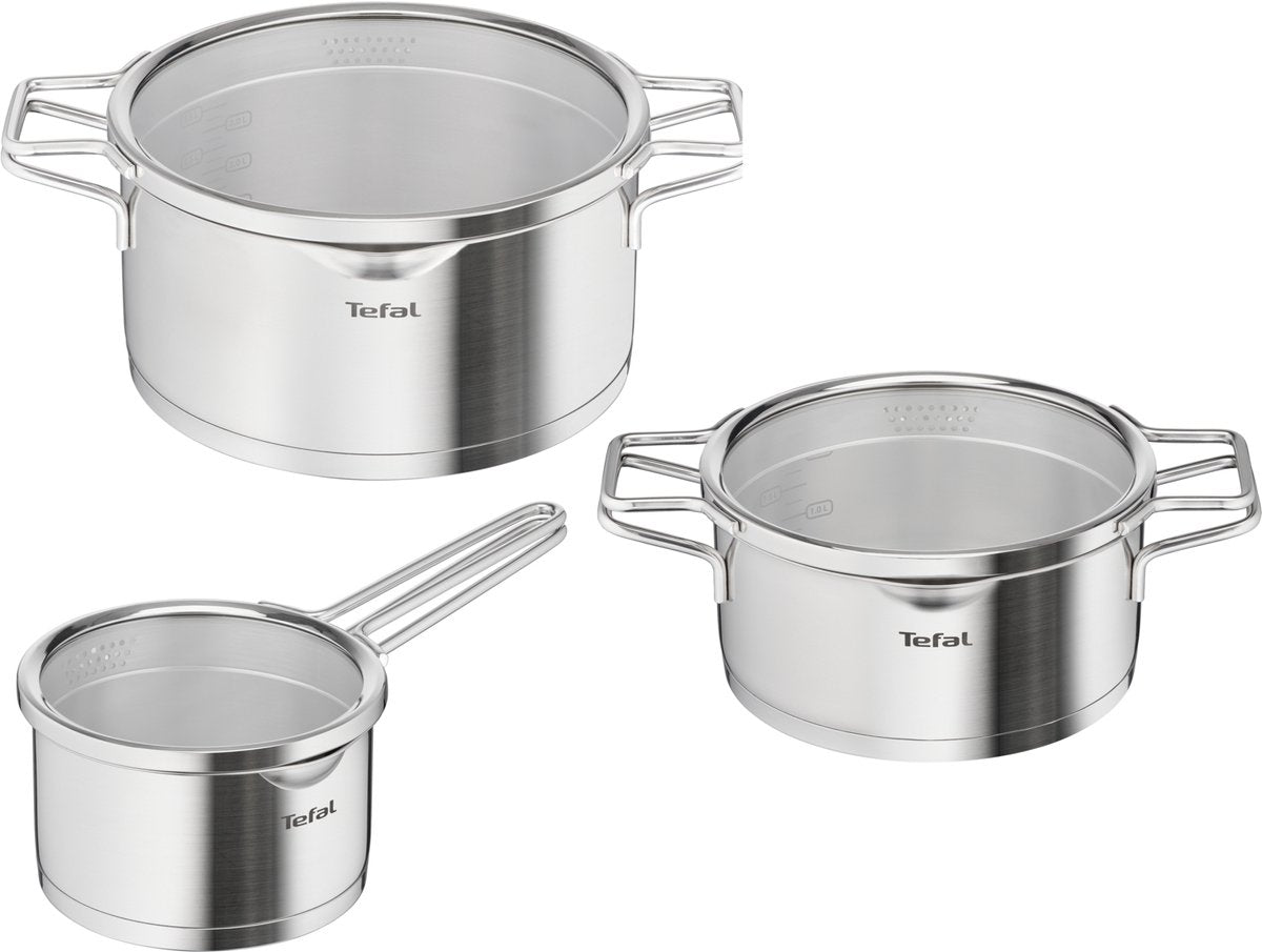 Tefal nordica - set de casseroles - 3 pièces - induction - acier inoxydable - convient à toutes les sources de chaleur