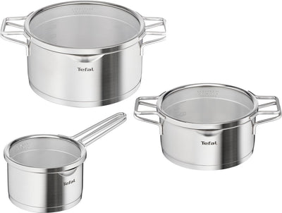 Tefal nordica - set de casseroles - 3 pièces - induction - acier inoxydable - convient à toutes les sources de chaleur