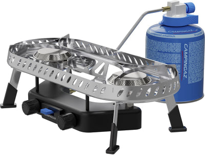 Poêle à chauffage central Campingaz camp trek twin connect - surface de cuisson stable 2x ø15cm - 2x brûleurs 2000 watts