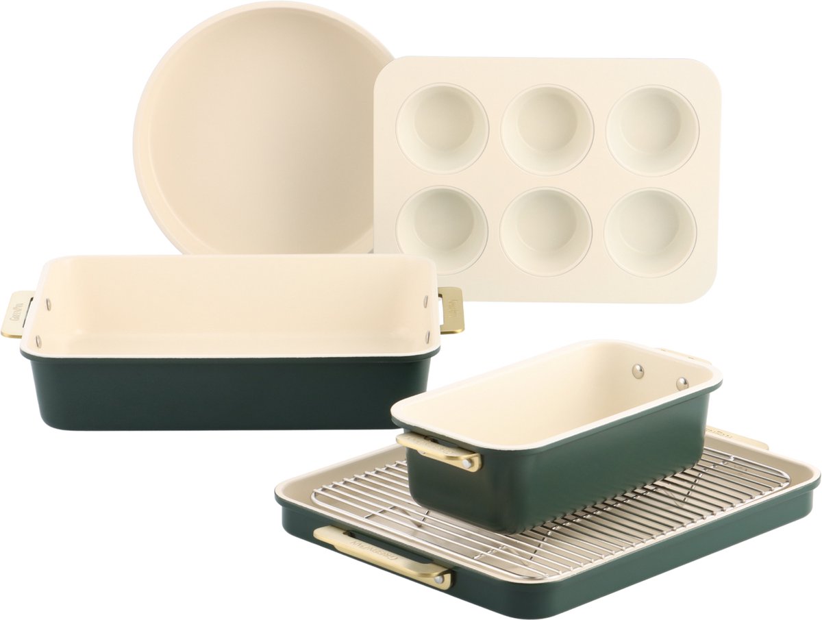 Greenpan Padova réserve de cuisson 6 pièces - revêtement antiadhésif sans PFA - moule en céramique - passe au four jusqu'à 230°c - vert