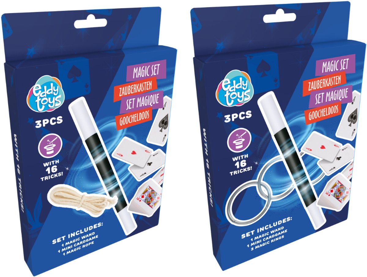 Ensemble magique Eddy Toys pour enfants - Ensemble magique avec baguette magique et cartes - 3 pièces - recevez 1 ensemble aléatoire