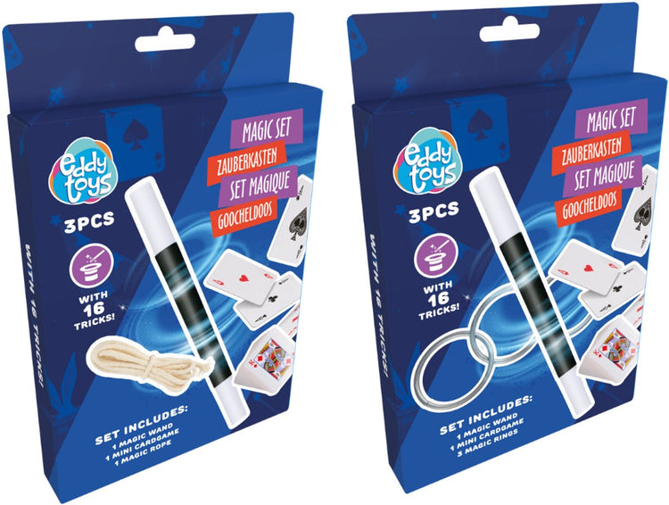 Ensemble magique Eddy Toys pour enfants - Ensemble magique avec baguette magique et cartes - 3 pièces - recevez 1 ensemble aléatoire