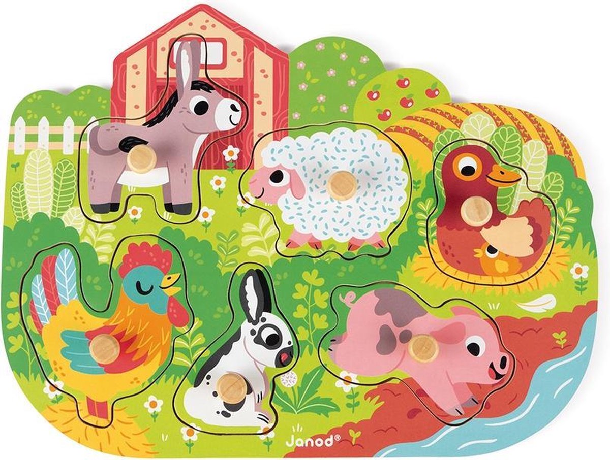 Janod - puzzle boutons en bois - ferme heureuse - 6 pièces