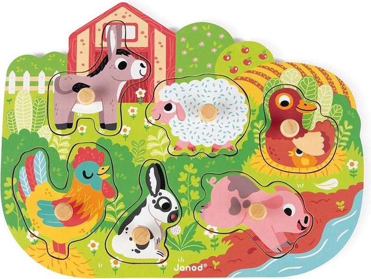 Janod - puzzle boutons en bois - ferme heureuse - 6 pièces