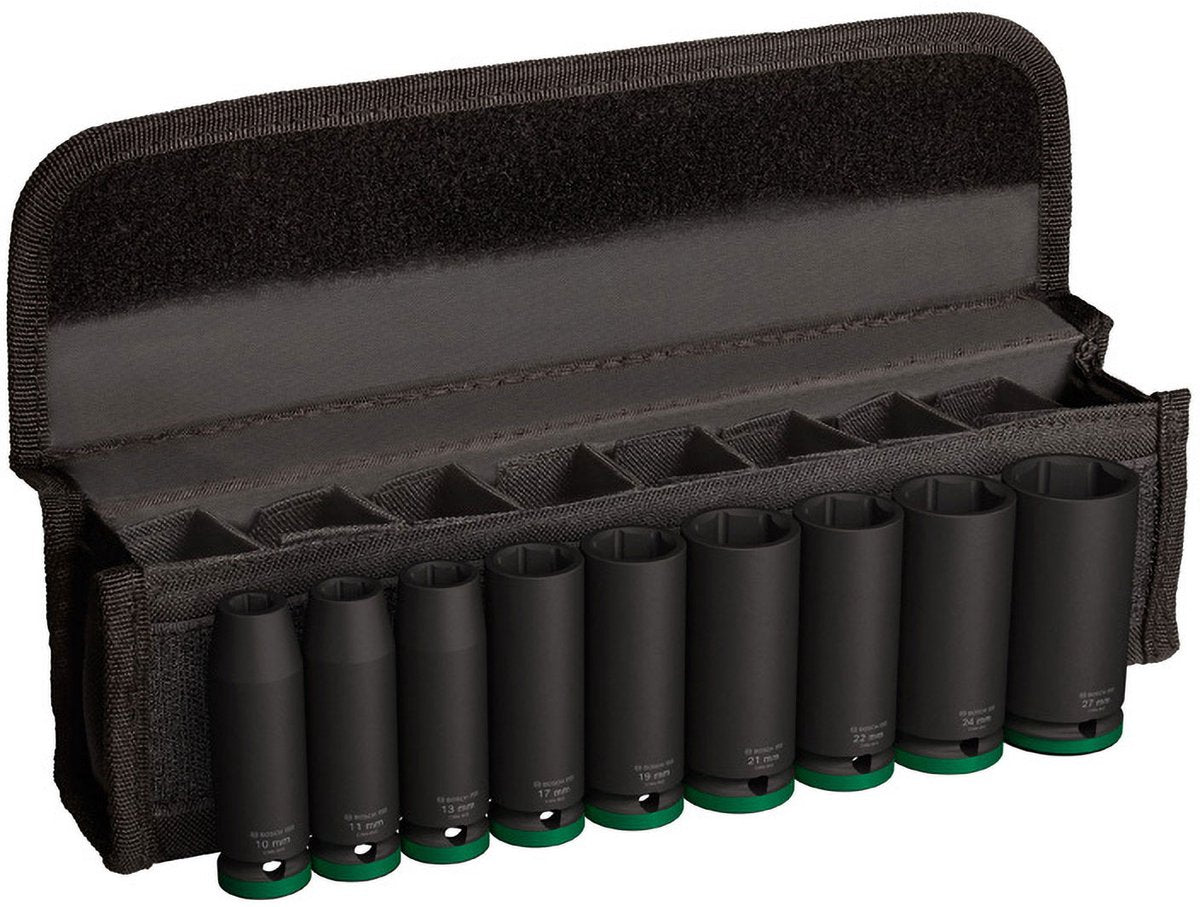 Accessoires Bosch, jeu de 9 douilles à chocs 77 mm, 10 ; 11 ; 13 ; 17 ; 19 ; 21 ; 22 ; 24 ; 27mm-2608003040