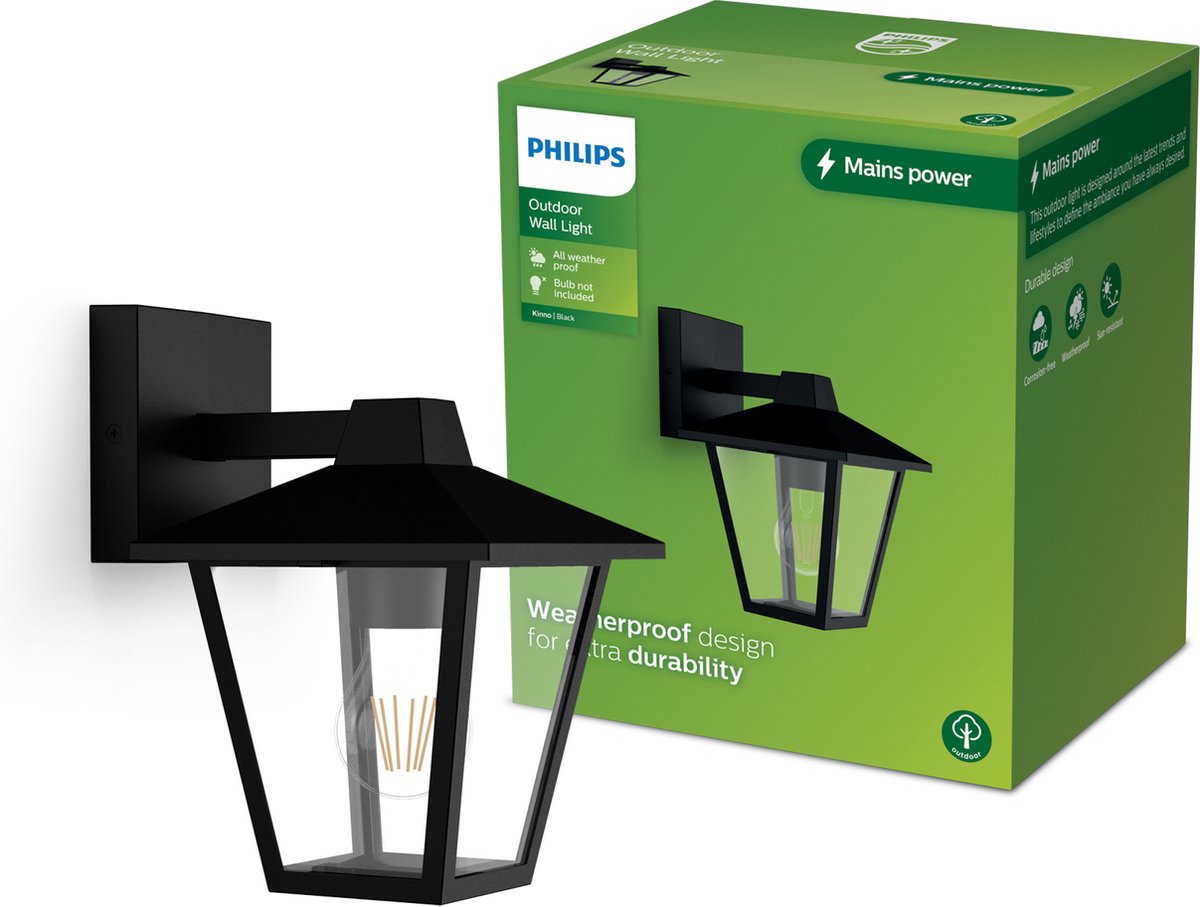 Philips LED Applique Philips Kinno - lampe d'extérieur - noir - culot E27 - maximum 25W - résistant aux intempéries ; ip44 - applique suspendue