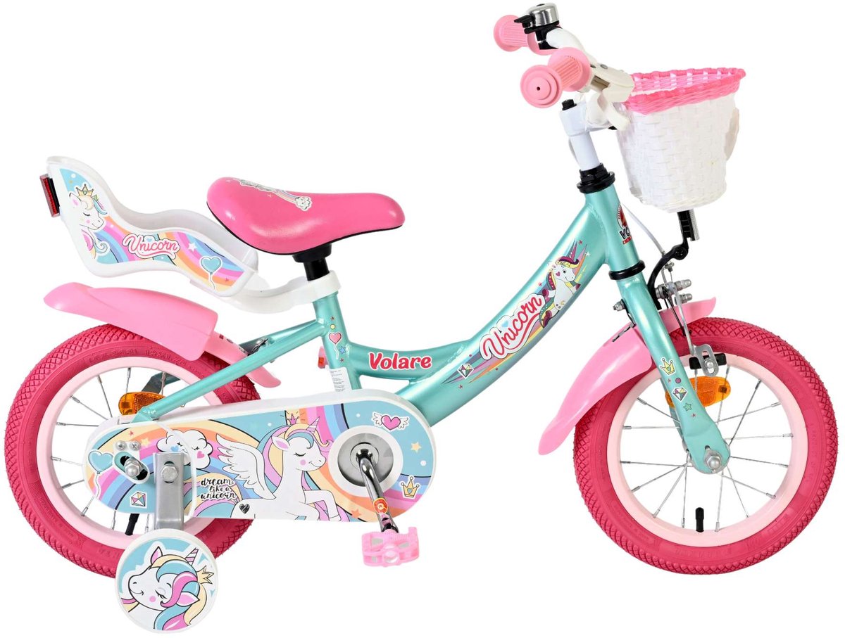 Vélo enfant licorne Volare - filles - 12 pouces - vert
