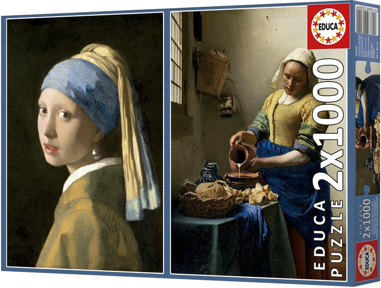 Set de puzzle Educa art - Vermeer La Jeune Fille à la Perle La Laitière 2x1000 pièces.