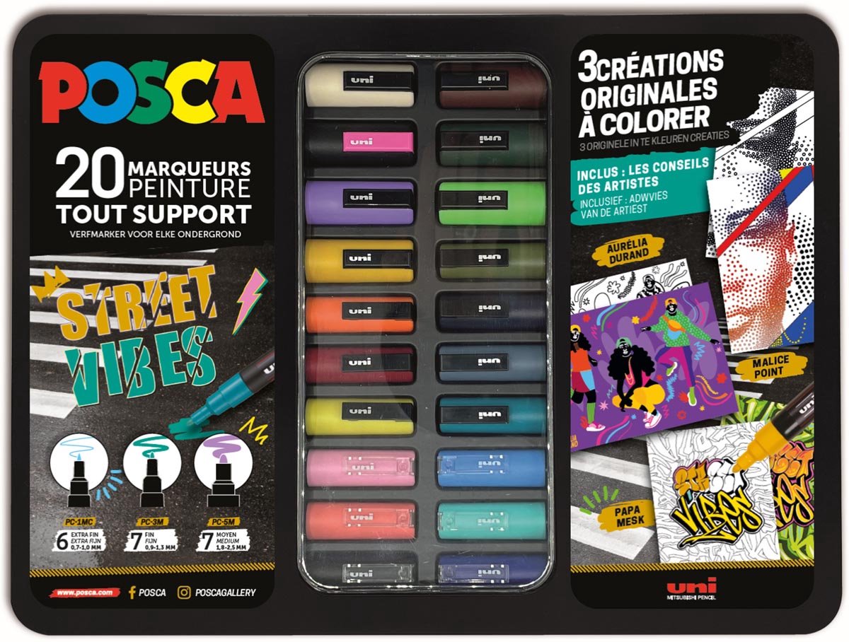 Posca uni marqueur de peinture valise street vibes 20 pièces