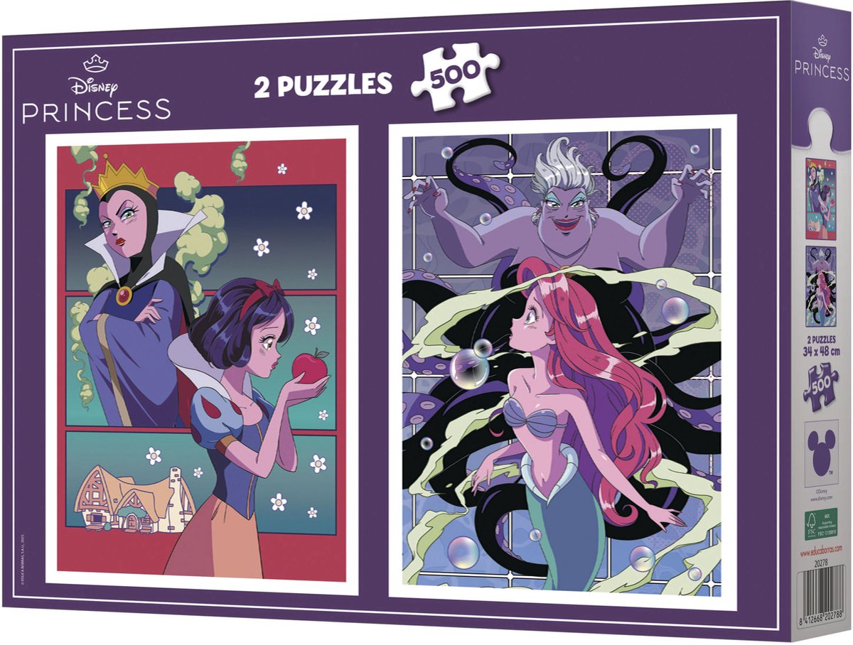 Puzzle Educa princesse des méchants de Disney 2x500 pièces en carton.