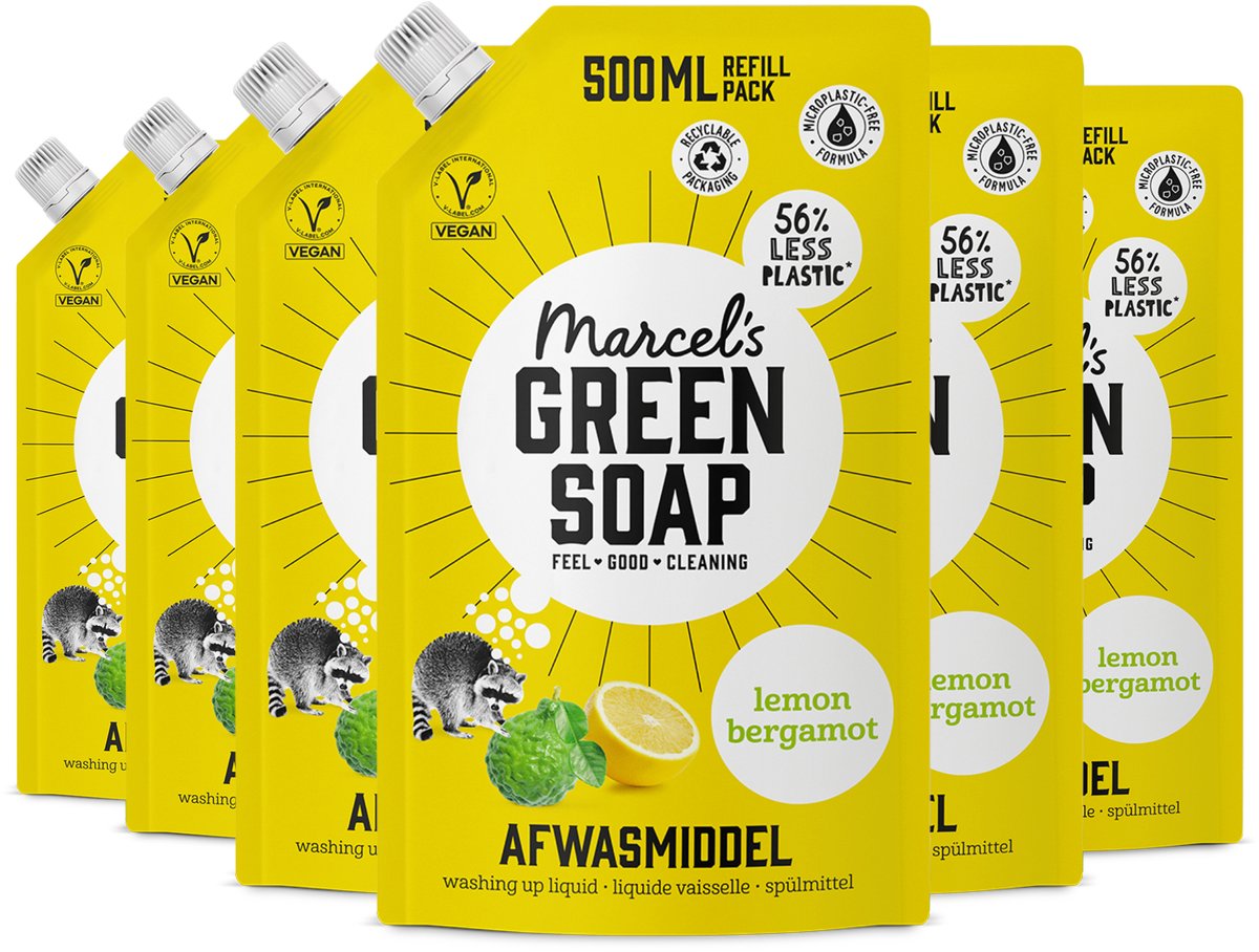 Recharge liquide vaisselle savon vert Marcel's - citron bergamote - 6 x 500ml