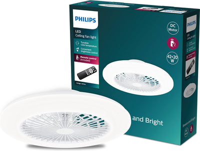 Philips LED Ventilateur Philips Amigo - éclairage LED économe en énergie - plafonnier - température de couleur réglable - diamètre 48,5 cm - télécommande - blanc
