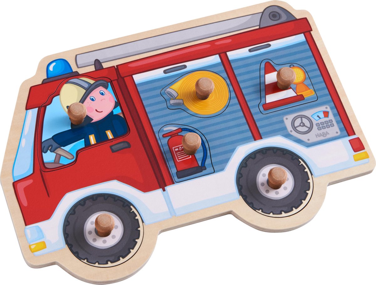 Haba puzzle forme camion de pompier junior bois 6 pièces