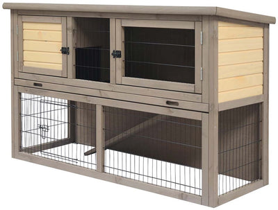 Duvo plus clapier à lapins des bois bel-étage country fsc 136,5x50x85cm gris beige