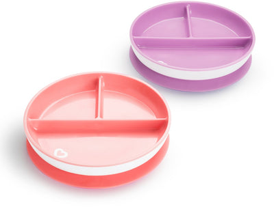 Assiettes Munchkin avec ventouse - antidérapantes - passent au lave-vaisselle et au micro-ondes - par 2 pièces - à partir de 6 mois - rose violet