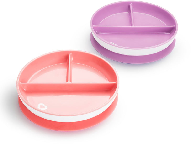 Assiettes Munchkin avec ventouse - antidérapantes - passent au lave-vaisselle et au micro-ondes - par 2 pièces - à partir de 6 mois - rose violet