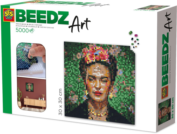Ses creative - beedz art - frida kahlo - 5000 perles thermocollantes avec plaques de base et feuilles thermocollantes - à partir de 12 ans