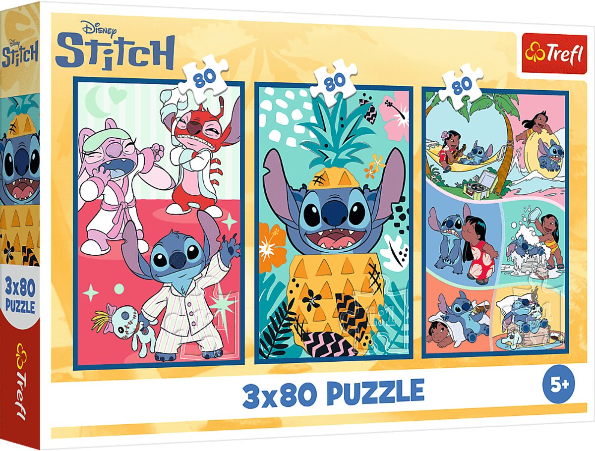 Puzzle Trefl Disney Lilo Stitch 3x80 pièces - Le monde de Stitch.