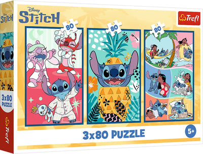 Puzzle Trefl Disney Lilo Stitch 3x80 pièces - Le monde de Stitch.