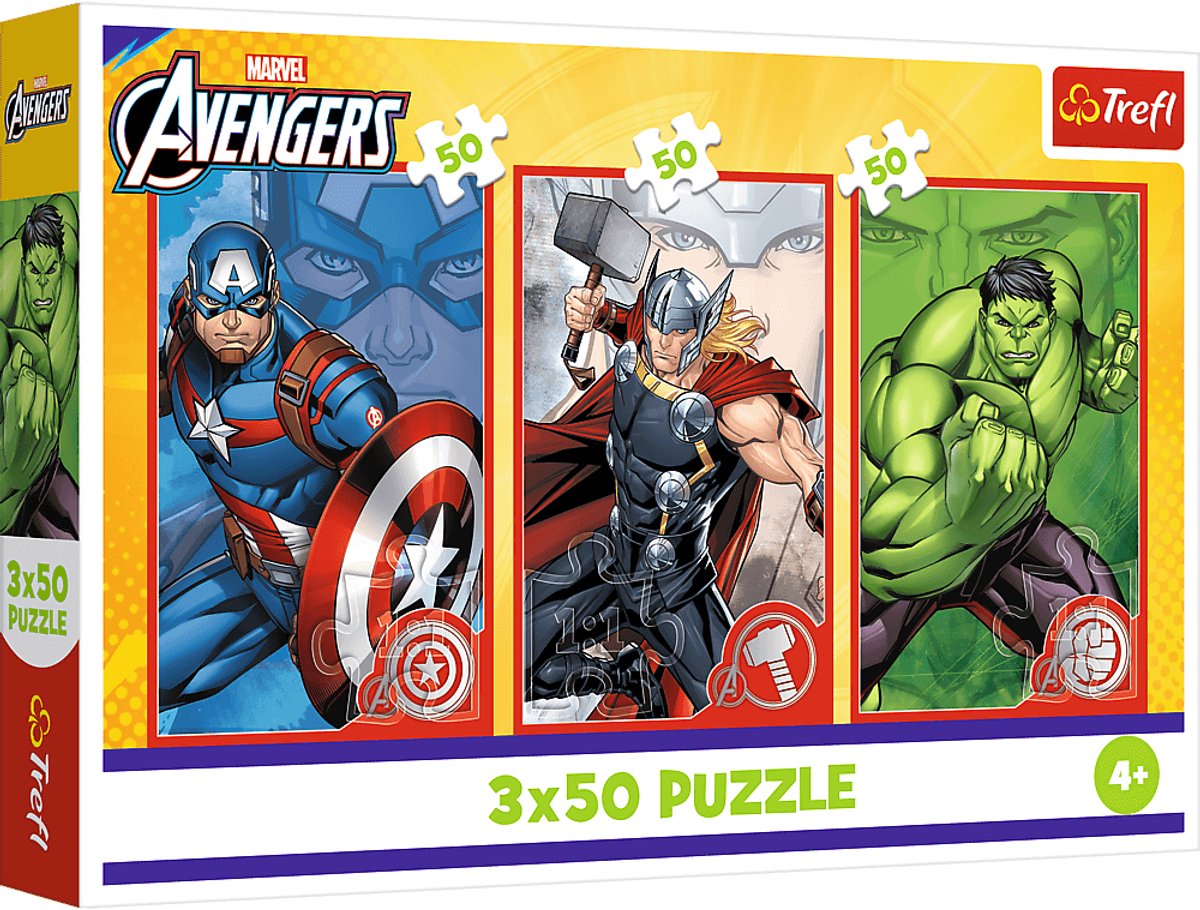Trefl 3x50, ton héros, disney marvel the avengers fsc mix 70%, 50 pièce(s), bandes dessinées, 4 ans