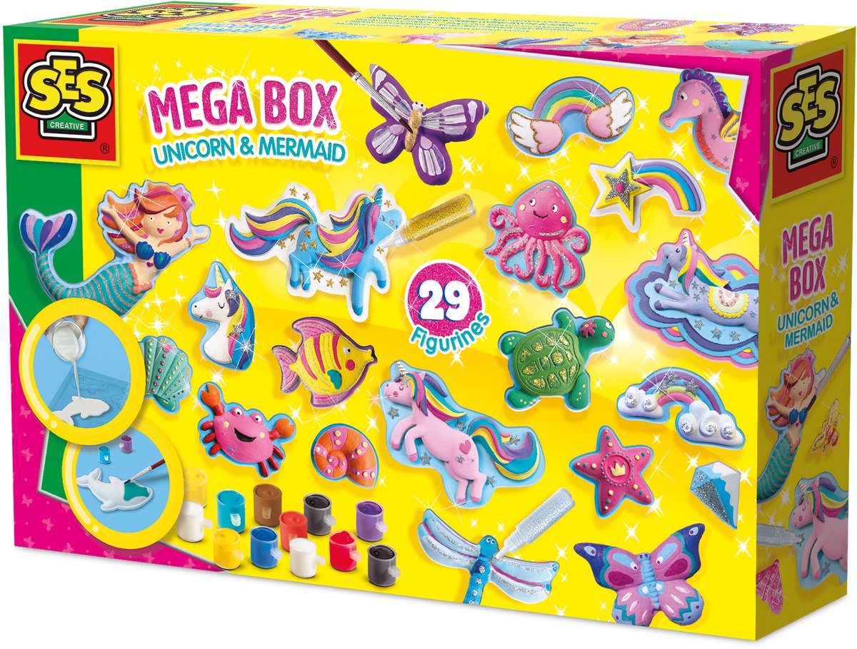 Ses créatifs moulage et peinture - méga boîte licorne et sirène - bricolage - séchage rapide - pour filles à partir de 5 ans - 600 grammes de plâtre