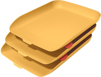 Leitz cosy lot de 3 corbeilles à courrier - corbeilles à courrier pour formats A4 et C4 - idéales pour le travail à domicile - jaune chaud