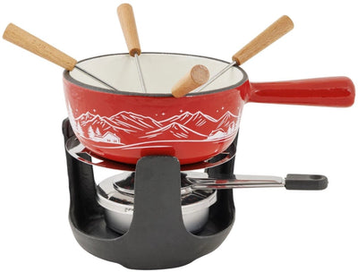 Service à fondue Cosy Trendy Aspen en fonte ø14 cm - rouge - incl. brûleur 4 fourchettes - 4 personnes