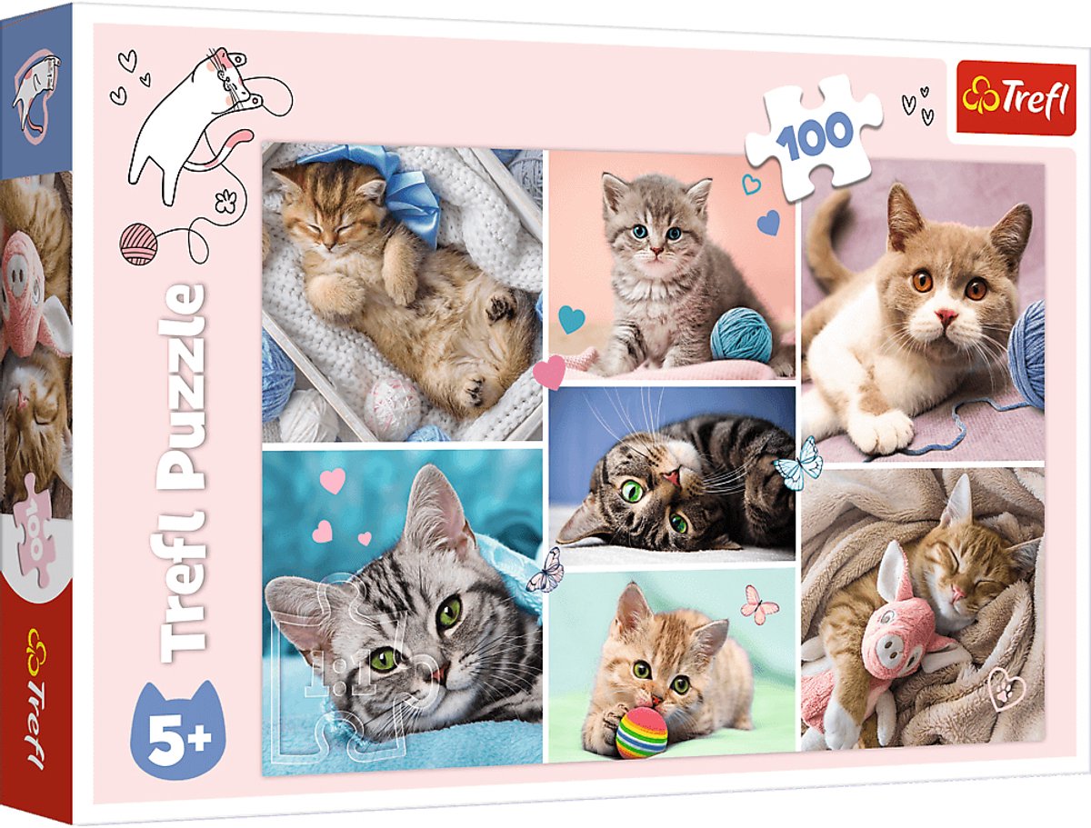 Trefl puzzle monde des chats 100 pièces en carton coloré.