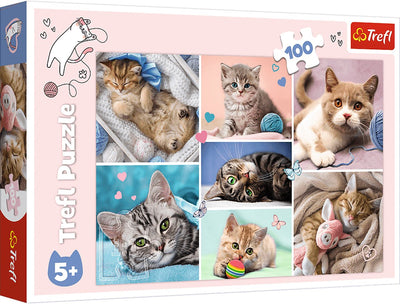 Trefl puzzle monde des chats 100 pièces en carton coloré.