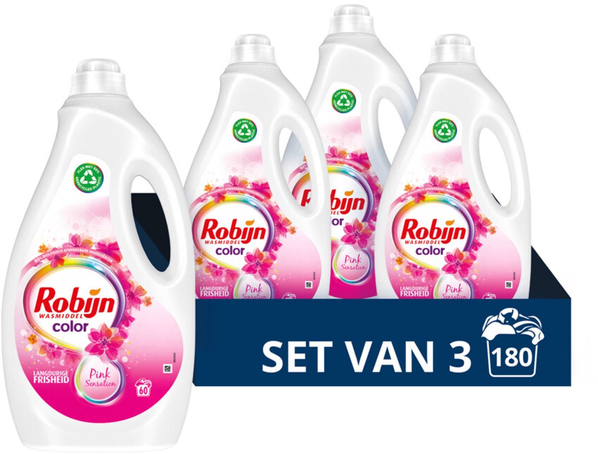 Robijn - lessive liquide couleur rose sensation 60 lavages - 3 x 3 litres - pack économique
