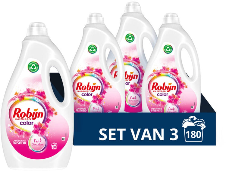 Robijn - lessive liquide couleur rose sensation 60 lavages - 3 x 3 litres - pack économique