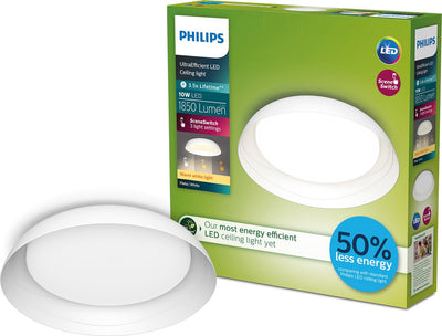 Philips LED Plafonnier Philips Fleta - ultra efficace - technologie d'éclairage à interrupteur de scène - 10w - lumière blanc chaud - design blanc - économisez sur les coûts énergétiques