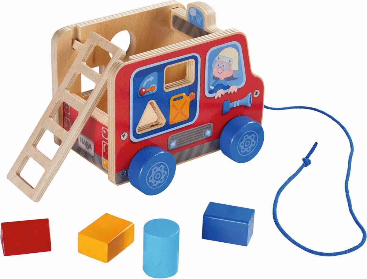 Figurine de camion de pompiers à tirer Haba