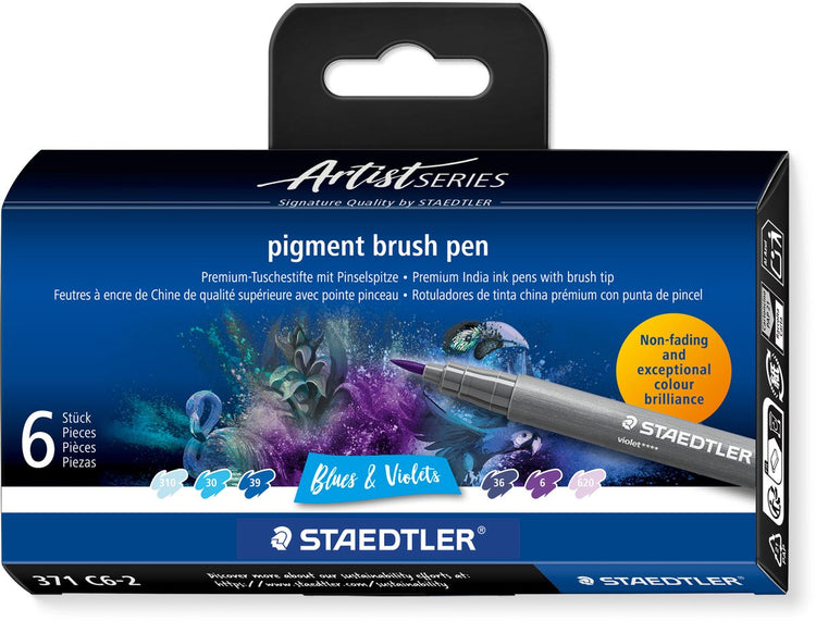 Staedtler - Artist Series - Set de stylos pinceaux pigmentés 6 couleurs bleus violets