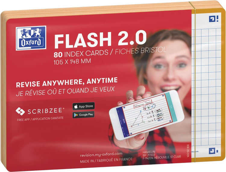 Oxford flash 2.0 - flashcards - carreaux 5mm - a6 - bord orange - 80 pièces