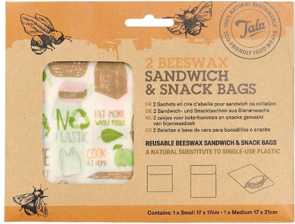 Tala - sacs à collations sandwich - lot de 2 - zéro déchet - réutilisables - cire d'abeille