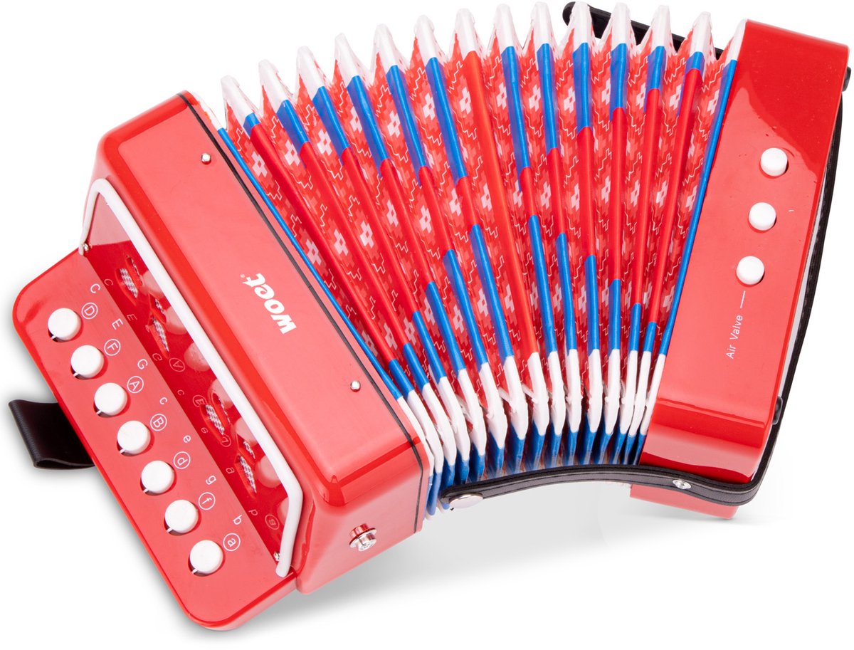 Accordéon jouet Woet ® pour enfants - instrument jouet - rouge - avec livret de musique avec 8 chansons - à partir de 3 ans