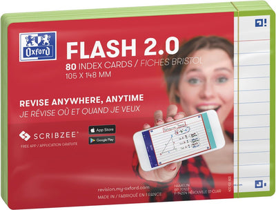 Oxford flash 2.0 - flashcards - ligné - a6 - bordure verte - 80 pièces