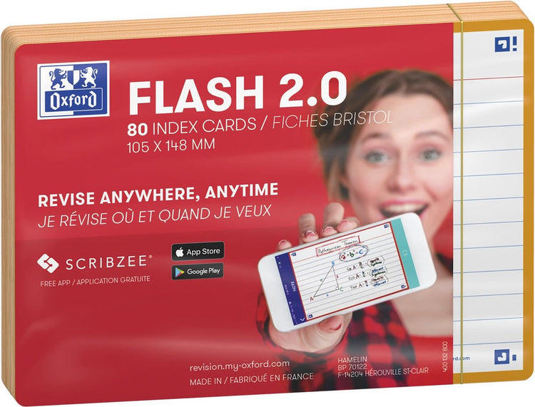 Oxford flash 2.0 - flashcards - ligné - a6 - bordure orange - 80 pièces